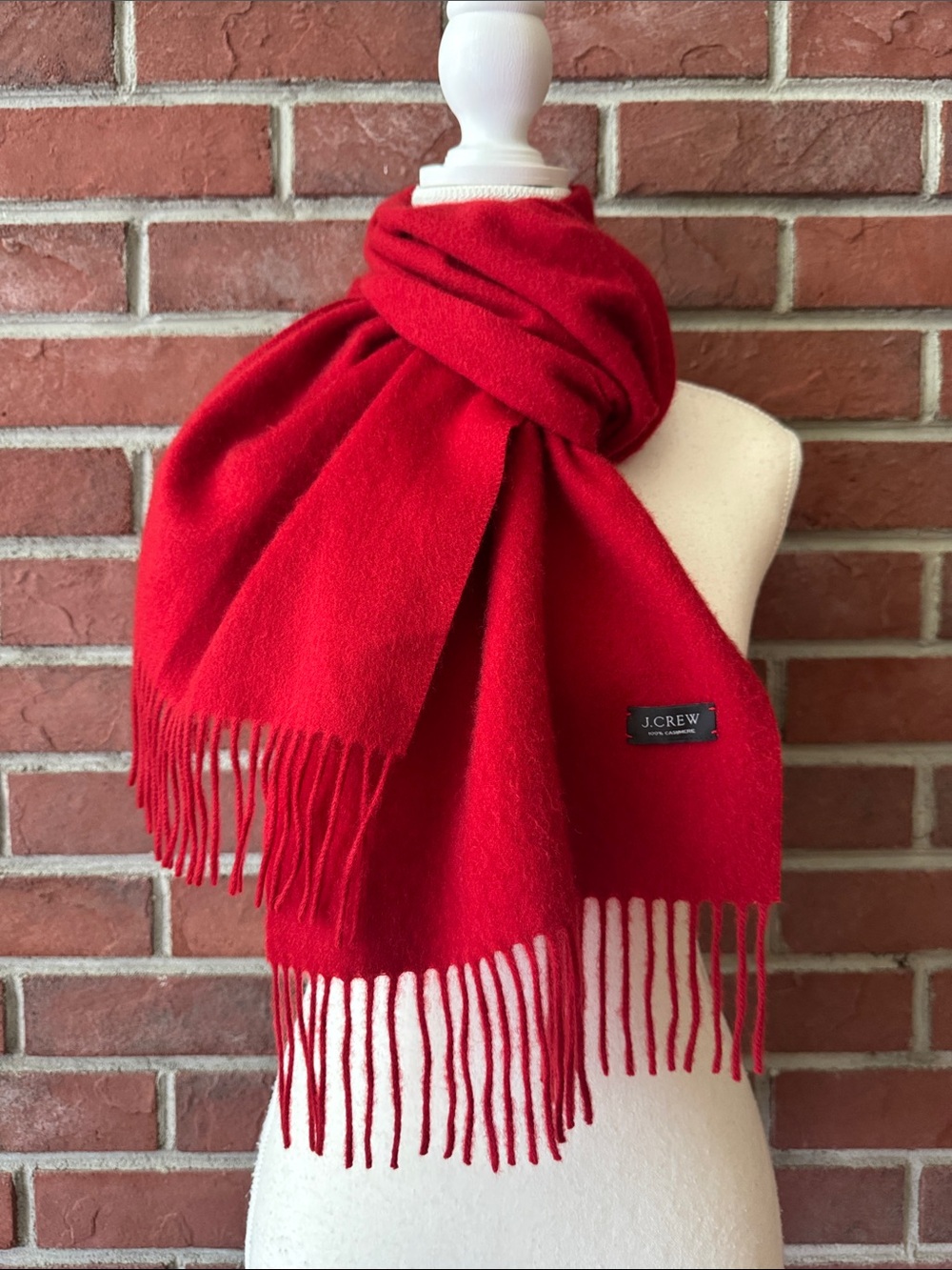 J. Crew Luxurious 100% Cashmere Red Fringe Scarf 12”x72”
